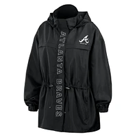 Women's WEAR by Erin Andrews Black Atlanta Braves Full-Zip Windbreaker Hoodie Jacket