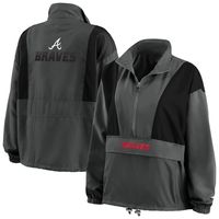 Women's WEAR by Erin Andrews Charcoal Atlanta Braves Packable Half-Zip Jacket