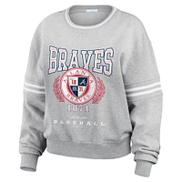 Women's WEAR by Erin Andrews Heather Gray Atlanta Braves Domestic Crest Pullover Sweatshirt