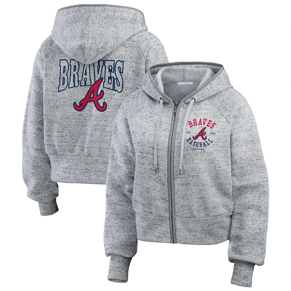 Sweat à capuche court en polaire moucheté gris chiné WEAR by Erin Andrews pour femme des Atlanta Braves