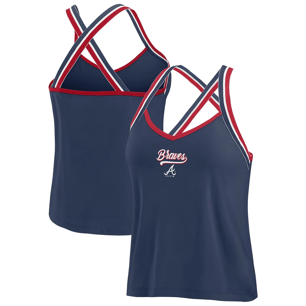 Débardeur à bretelles croisées WEAR by Erin Andrews pour femmes, bleu marine, Atlanta Braves