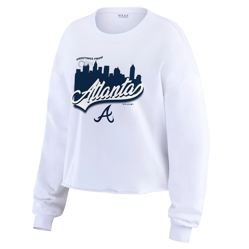 Women's WEAR by Erin Andrews White Atlanta Braves Domestic Postcard Long Sleeve T-Shirt