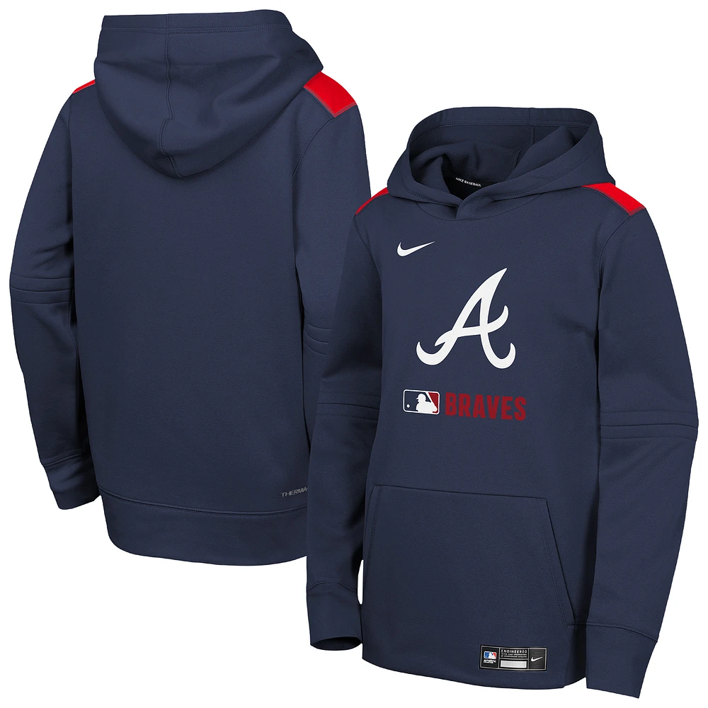 Sweat à capuche Nike bleu marine Atlanta Braves Authentic Collection Performance pour jeunes