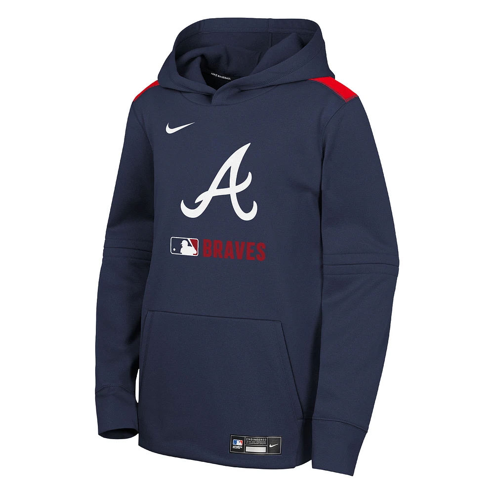 Sweat à capuche Nike bleu marine Atlanta Braves Authentic Collection Performance pour jeunes