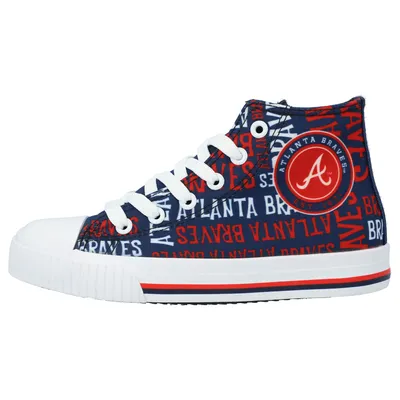 Atlanta Braves FOCO Youth Repeat Wordmark High Top Canvas Allover Sneakers - Navy
