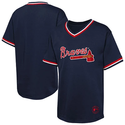 T-shirt à col en V bleu marine pour jeunes lanceurs de relève des Braves d'Atlanta