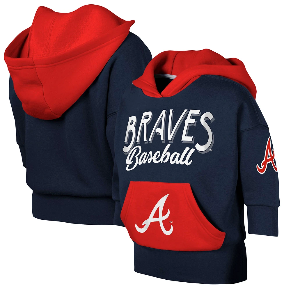 Youth Navy Atlanta Braves Team Practice 3/4-Sleeve Pullover Hoodie