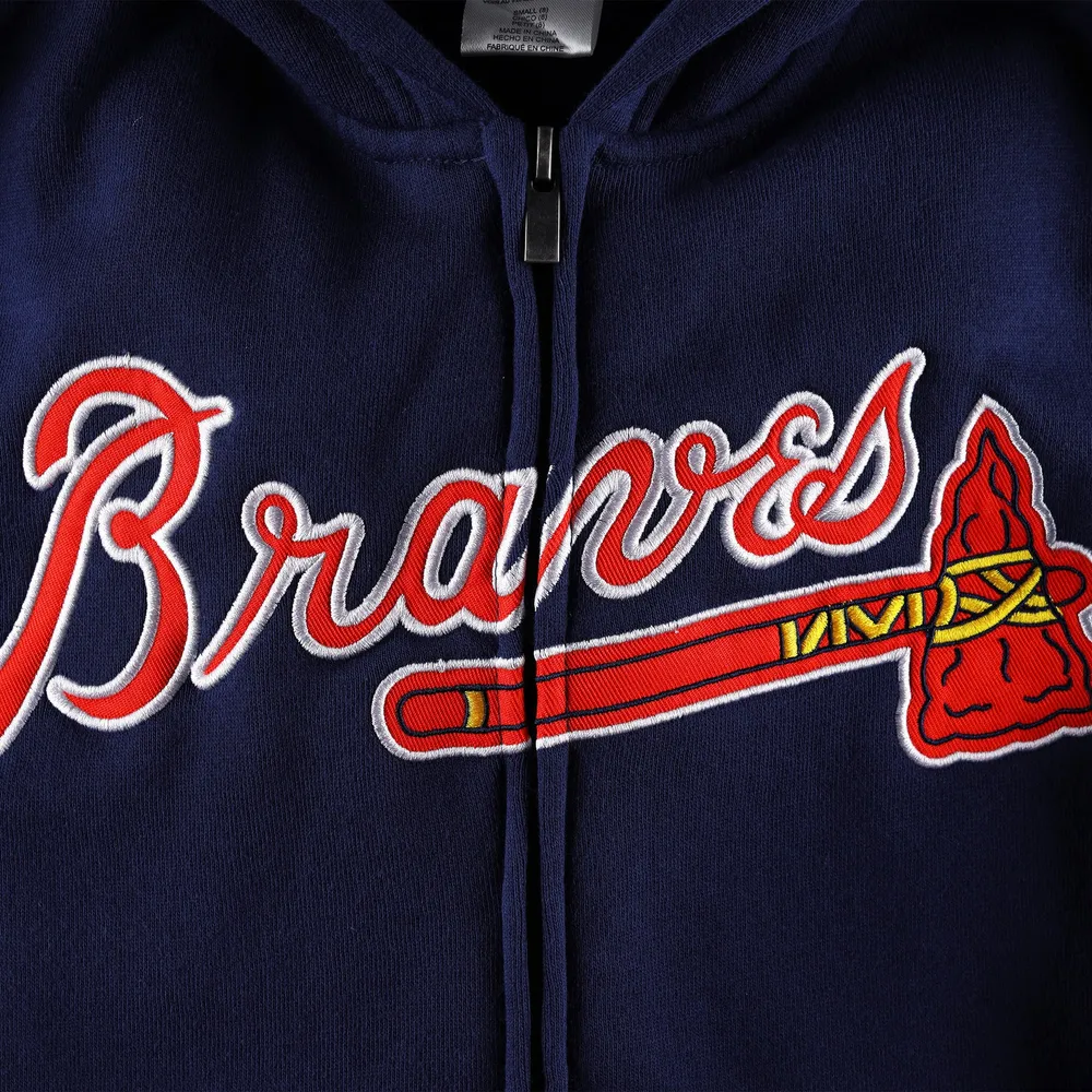 Youth Navy Atlanta Braves Wordmark Full-Zip Fleece Hoodie