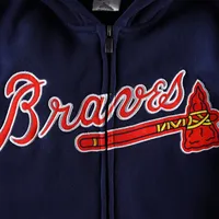 Youth Navy Atlanta Braves Wordmark Full-Zip Fleece Hoodie