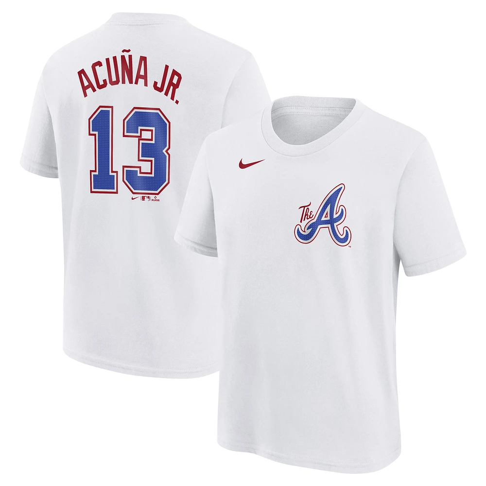 Youth Nike Ronald Acuña Jr. White Atlanta Braves Fuse City Connect Name & Number T-Shirt