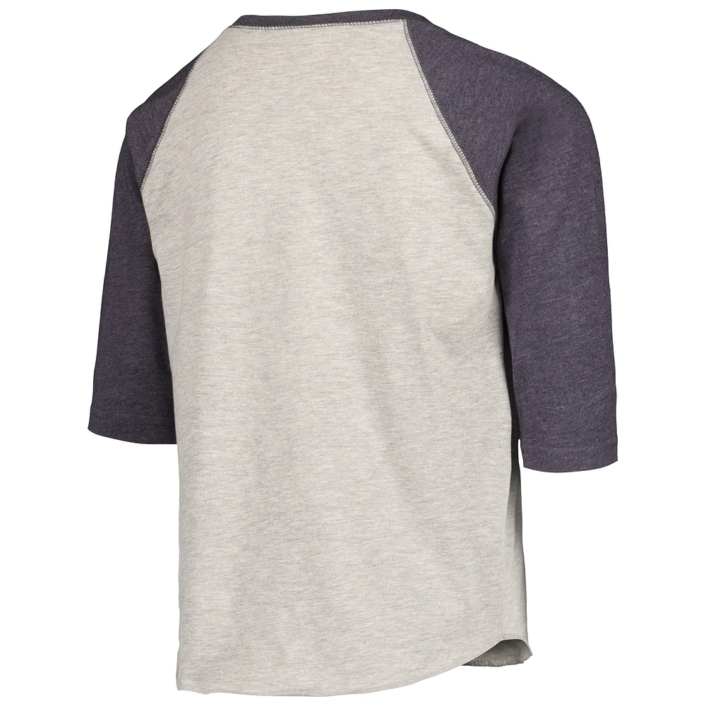 Youth Soft as a Grape Heather Gray Atlanta Braves Raglan 3/4 Sleeve T-Shirt