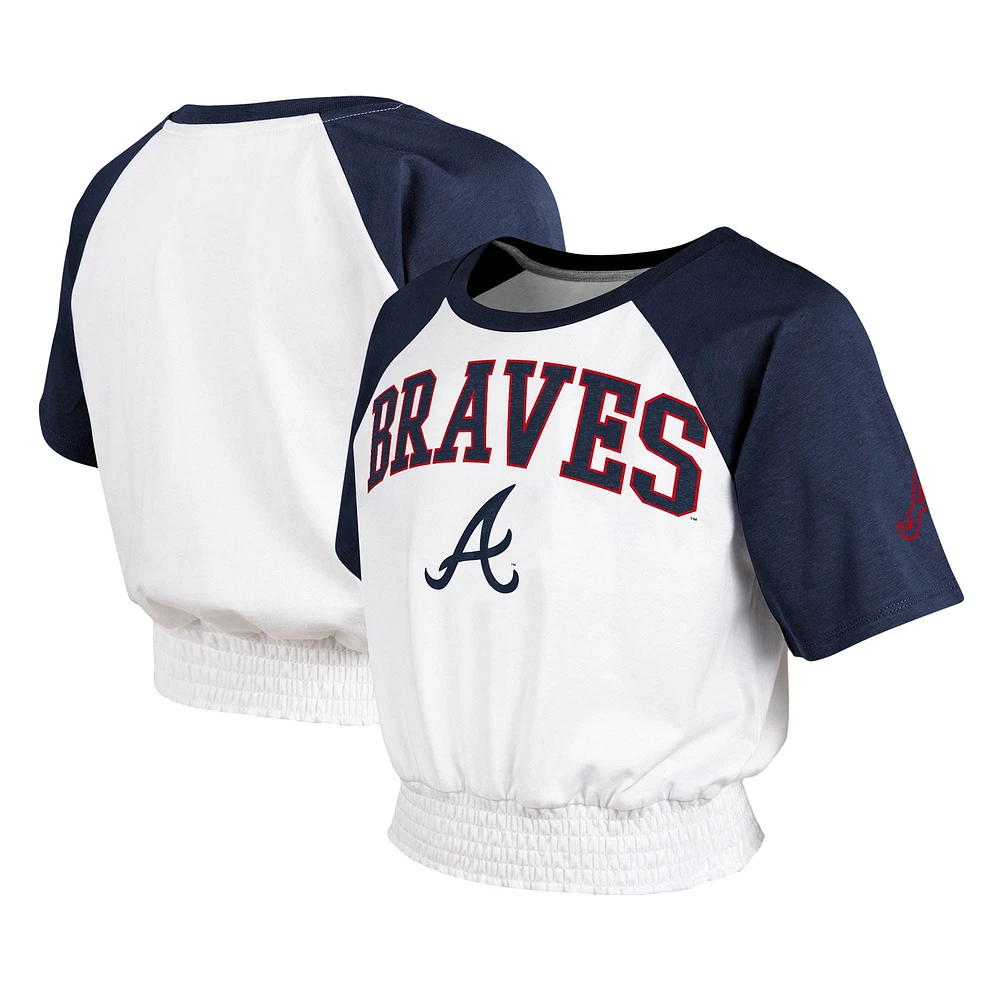 Youth White Atlanta Braves On Base Fashion Raglan T-Shirt