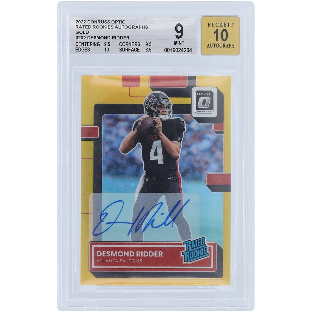 Desmond Ridder Atlanta Falcons Autographed 2022 Panini Donruss Optic Gold Prizm #202 #1/10 BGS Authenticated 9/10 Rookie Card - 9.5,9.5,10,8.5 Subgrades