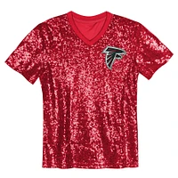 Girls Youth Bijan Robinson Red Atlanta Falcons Sequin V-Neck Fashion Jersey