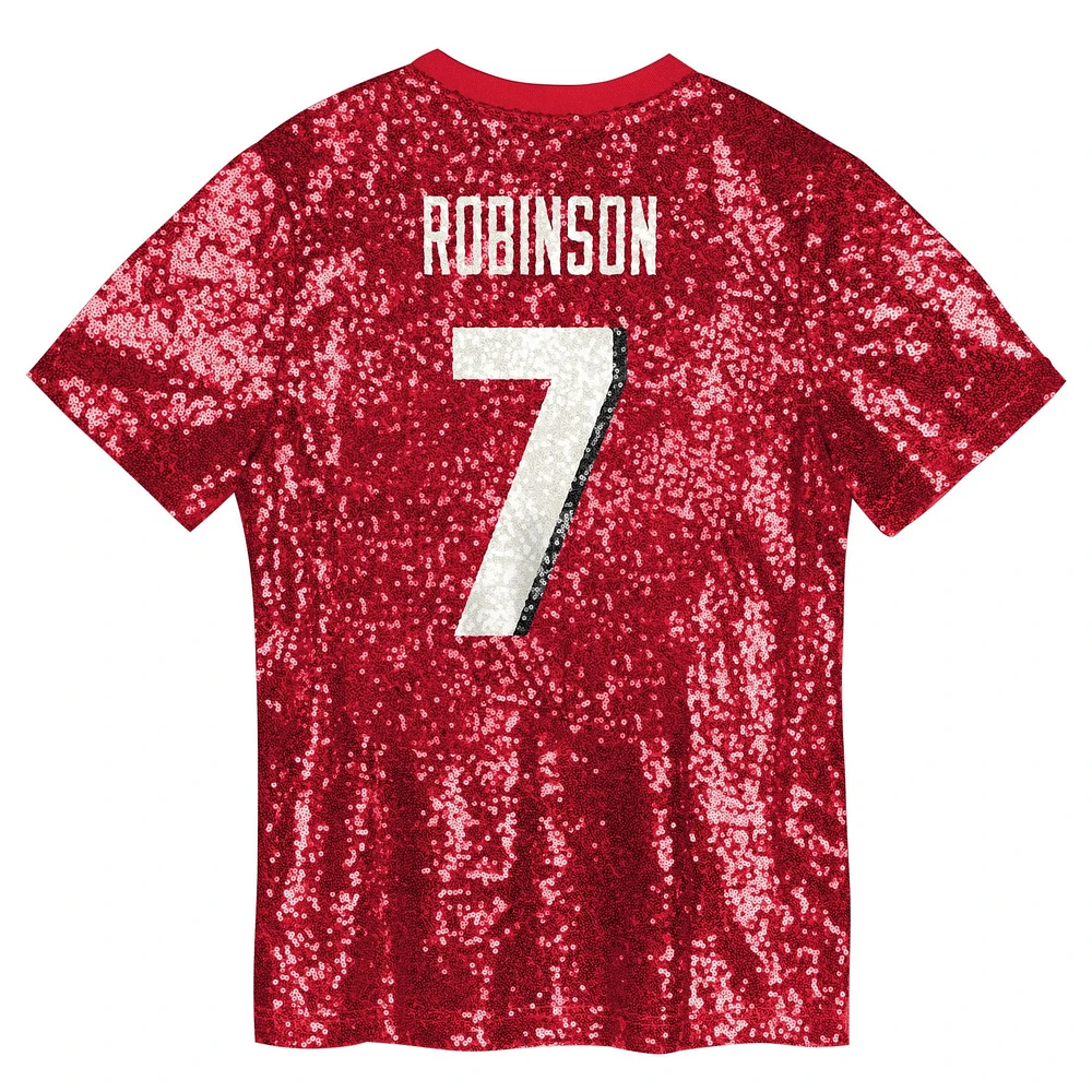 Girls Youth Bijan Robinson Red Atlanta Falcons Sequin V-Neck Fashion Jersey