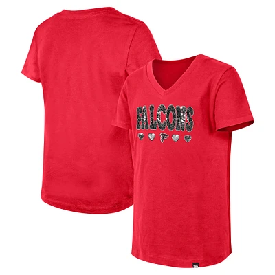 T-shirt à col en V sequins rabattables Atlanta Falcons New Era pour filles