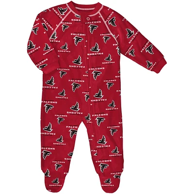 Grenouillère rouge à imprimé intégral Atlanta Falcons pour bébé avec fermeture éclair et raglan