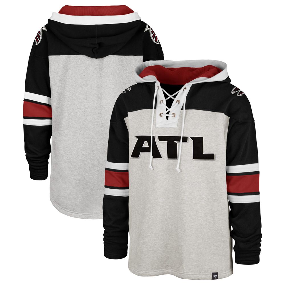 47 Men's '47 Gray/Black Atlanta Falcons Gridiron Lace-Up - Pullover Hoodie
