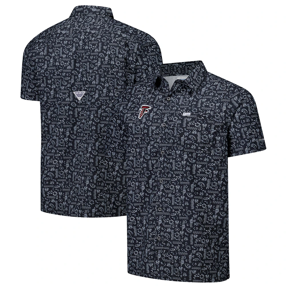 Chemise boutonnée noire Columbia PFG Atlanta Falcons Super Slack Tide Omni-Wick pour homme