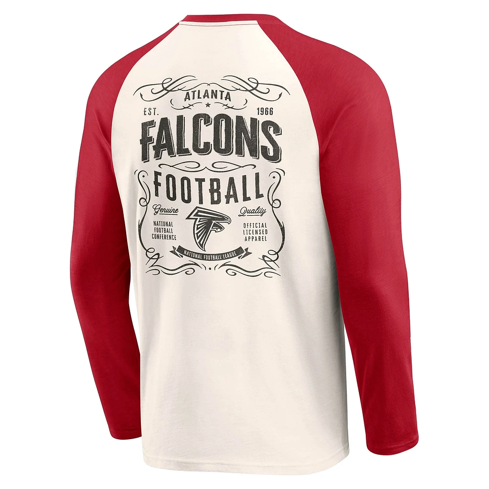 T-shirt Henley Raglan pour homme de la collection Darius Rucker Fanatics, couleur crème/rouge, des Falcons d'Atlanta