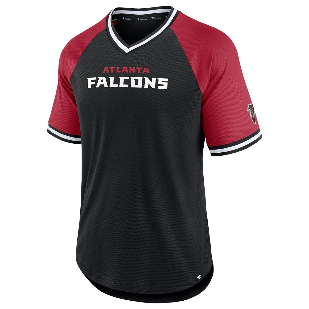 Men's Fanatics Black/Red Atlanta Falcons Second Wind Raglan V-Neck T-Shirt