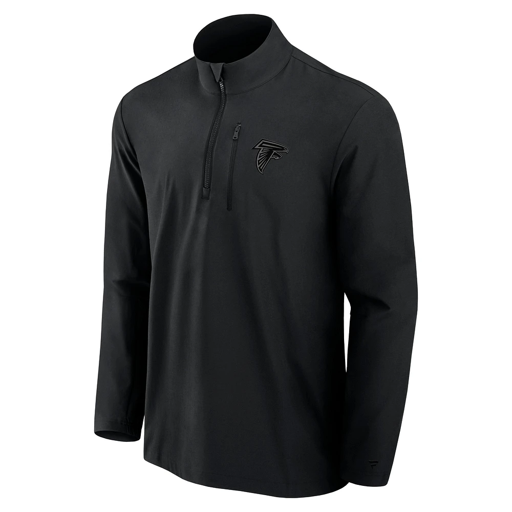 Pull Fanatics noir pour homme avec fermeture éclair quart de tour des Falcons d'Atlanta