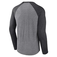 T-shirt à manches longues raglan tri-mélangé Fanatics gris chiné/charbon pour hommes des Atlanta Falcons