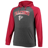 Sweat à capuche léger raglan pour hommes Fanatics rouge/anthracite chiné des Atlanta Falcons Big & Tall