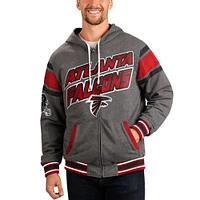 G-III Sports by Carl Banks pour homme Rouge/Gris Atlanta Falcons Extreme Full Back Sweat à capuche réversible Full-Zip Jacket