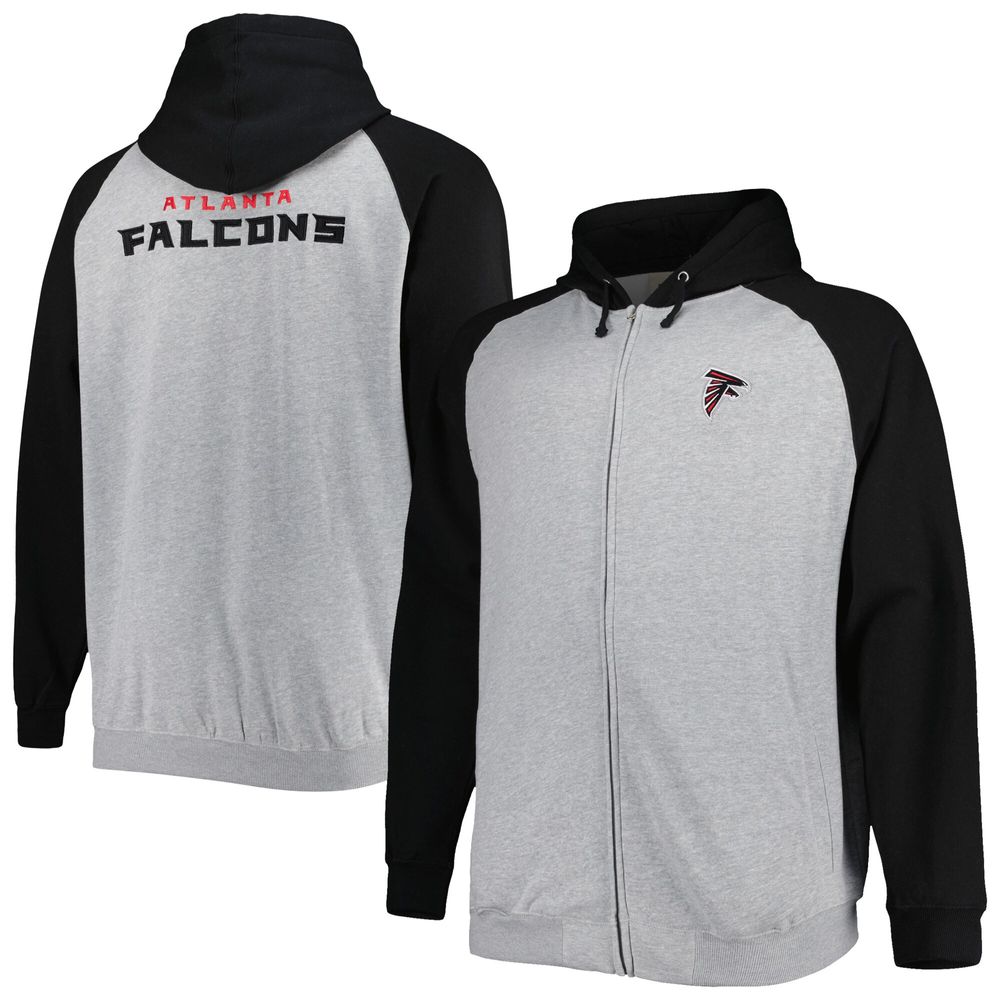 Men's Heather Gray Atlanta Falcons Big & Tall Fleece Raglan Full-Zip Hoodie Jacket