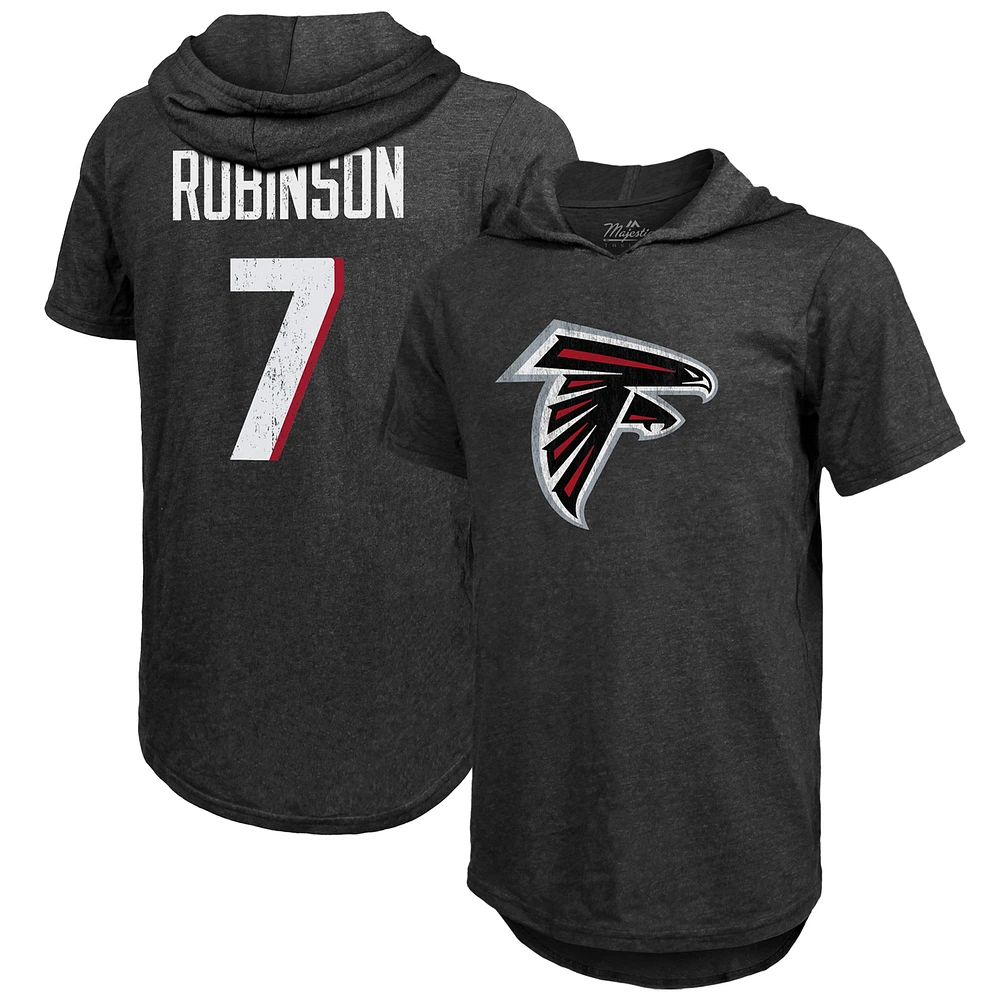 Majestic Threads pour homme Bijan Robinson Noir Atlanta Falcons Nom et numéro du joueur T-shirt à capuche ajusté en trois mélanges