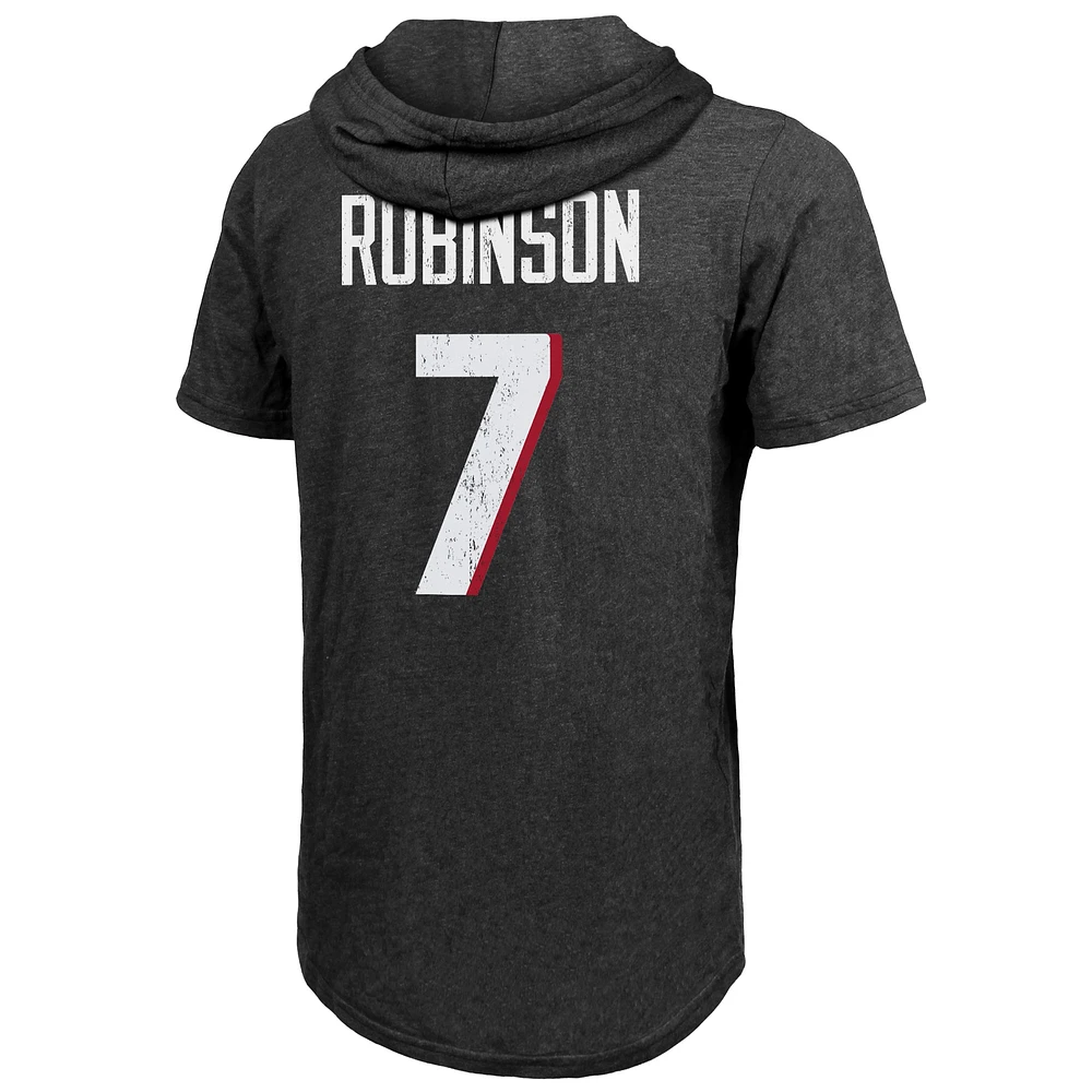 Men's Majestic Threads Bijan Robinson Black Atlanta Falcons Player Name & Number Tri-Blend Slim Fit Hoodie T-Shirt