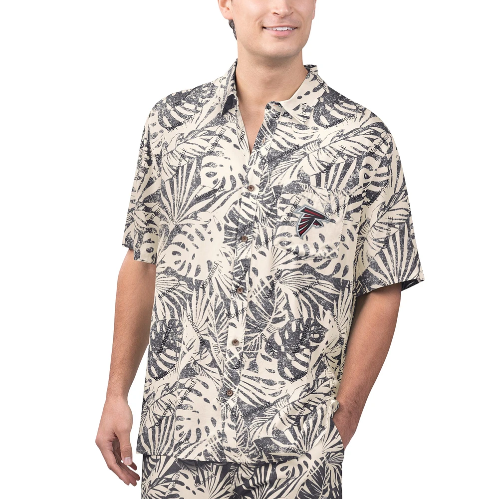 Chemise boutonnée de fête à imprimé Monstera délavé au sable des Atlanta Falcons Margaritaville pour hommes