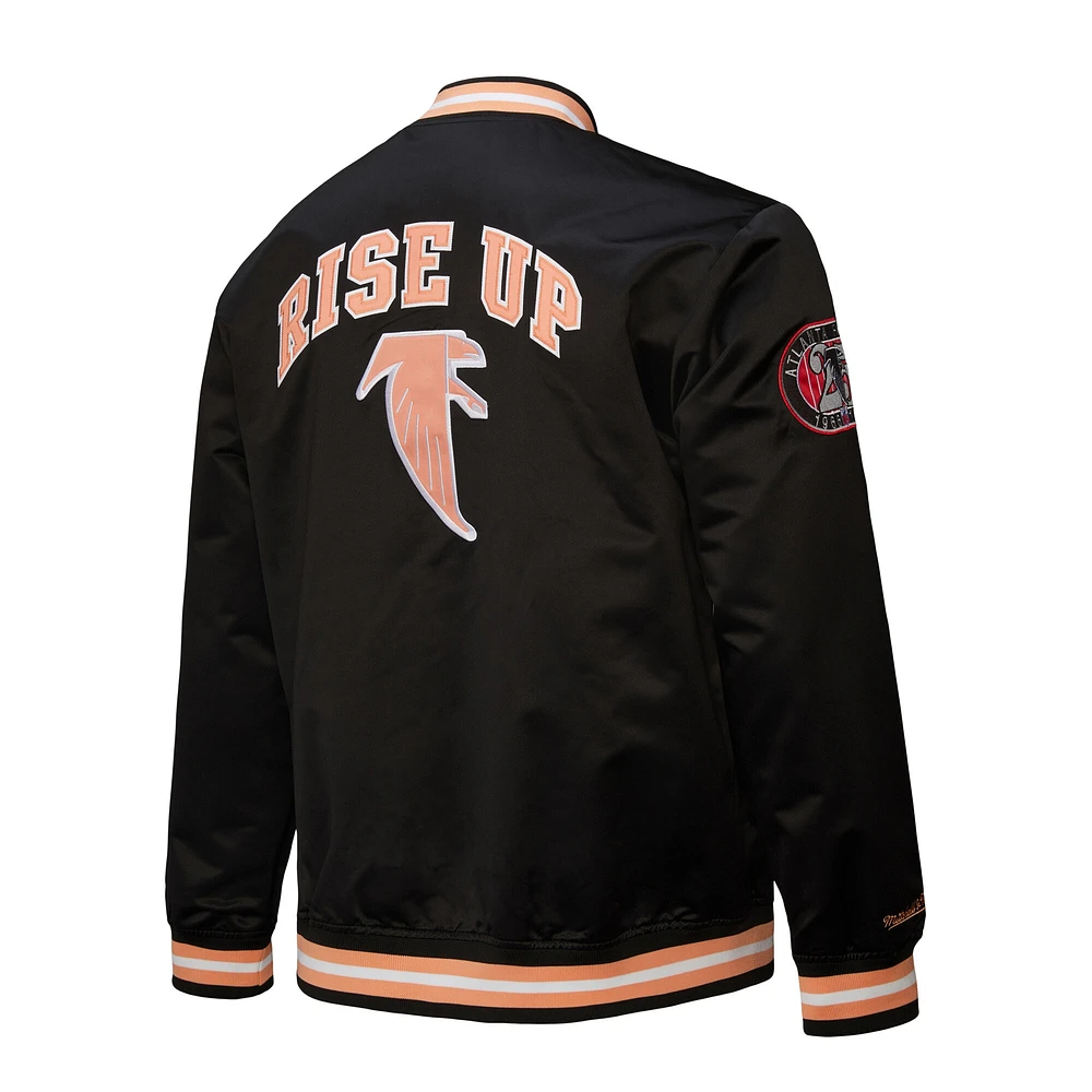 Veste zippée complète en satin noir Atlanta Falcons Double Down Varsity pour homme