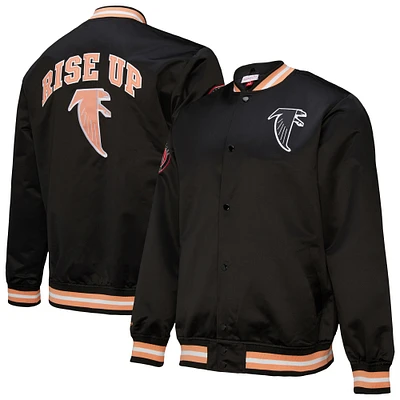 Veste zippée complète en satin noir Atlanta Falcons Double Down Varsity pour homme