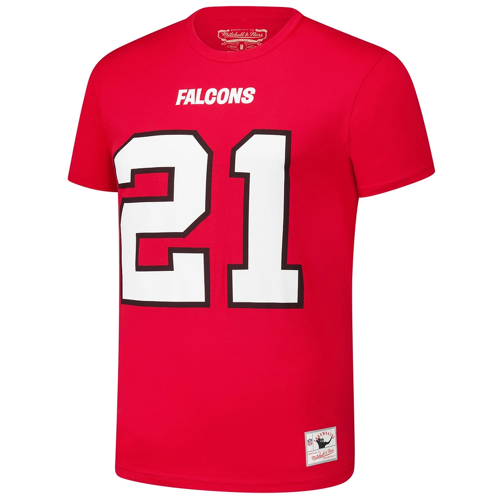 T-shirt rouge Mitchell & Ness Deion Sanders pour homme avec nom et numéro de joueur retraité des Falcons d'Atlanta