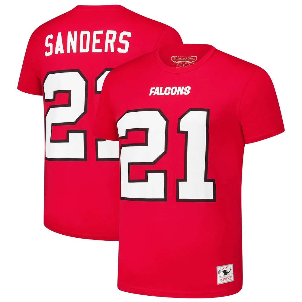 T-shirt rouge Mitchell & Ness Deion Sanders pour homme avec nom et numéro de joueur retraité des Falcons d'Atlanta