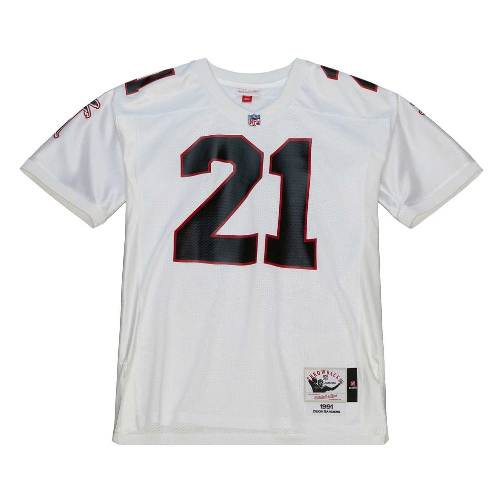Maillot de joueur retraité authentique Mitchell & Ness Deion Sanders des Atlanta Falcons 1991 blanc