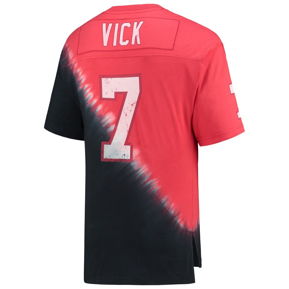 Men's Mitchell & Ness Michael Vick Black/Red Atlanta Falcons Retired Player Name Number Diagonal Tie-Dye V-Neck T-Shirt