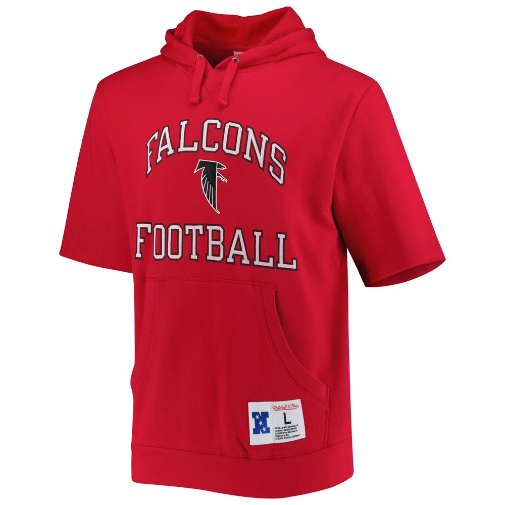 Men's Mitchell & Ness Scarlet Atlanta Falcons Washed Short Sleeve Pullover Hoodie