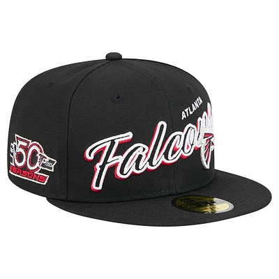 Men's New Era Black Atlanta Falcons  Script Sided 59FIFTY Fitted Hat