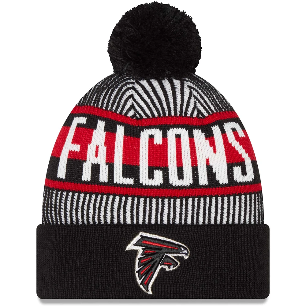 Bonnet en tricot rayé à revers et pompon New Era pour hommes, noir, Atlanta Falcons