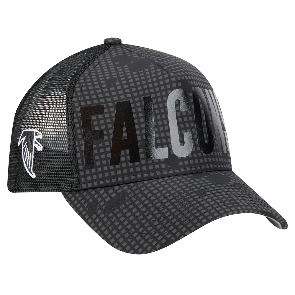 Casquette ajustable New Era noire Atlanta Falcons Throwback Midnight Ink Tonal Text A-Frame Trucker 9FORTY pour homme