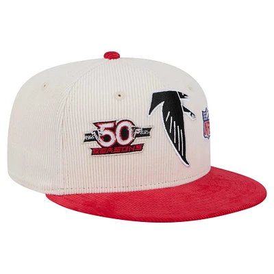 Men's New Era Cream/Red Atlanta Falcons Throwback Corduroy 59FIFTY Fitted Hat