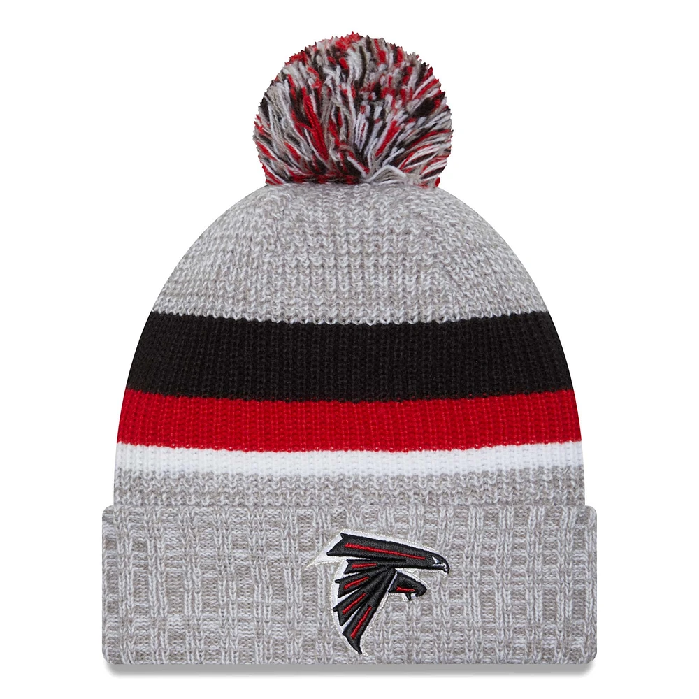 Bonnet en tricot à revers des Atlanta Falcons New Era pour hommes, gris chiné, avec pompon