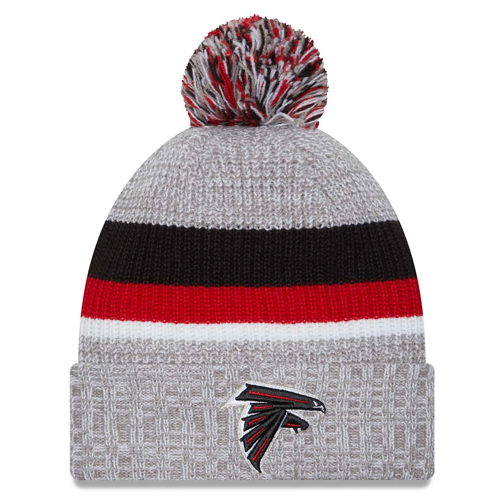 Bonnet en tricot à revers des Atlanta Falcons New Era pour hommes, gris chiné, avec pompon