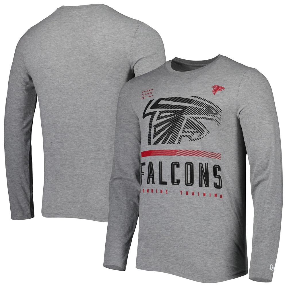 T-shirt à manches longues pour homme Atlanta Falcons Combine Authentic Red Zone New Era gris chiné