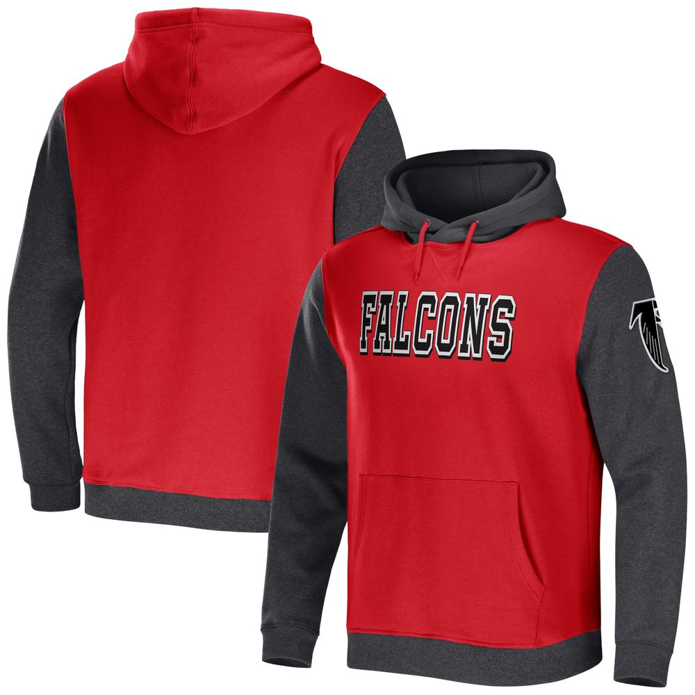 Men's NFL x Darius Rucker Collection by Fanatics Red/Charcoal Atlanta Falcons Colorblock Pullover Hoodie