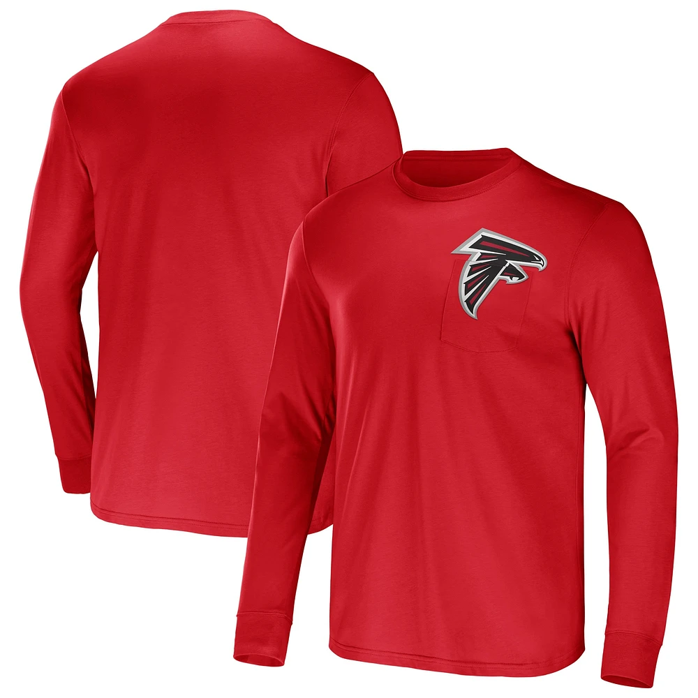 Men's NFL x Darius Rucker Collection by Fanatics Red Atlanta Falcons Team Long Sleeve Pocket T-Shirt