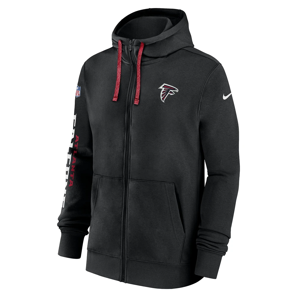 Men's Nike Black Atlanta Falcons 2024 Sideline Club Full-Zip Hoodie